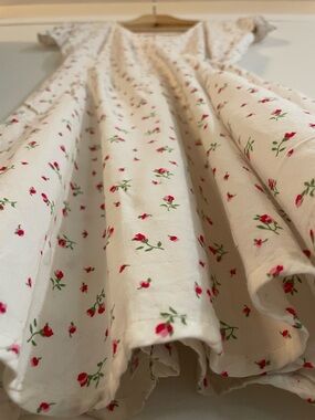 Short Red Rose Wrap Dress in Cream